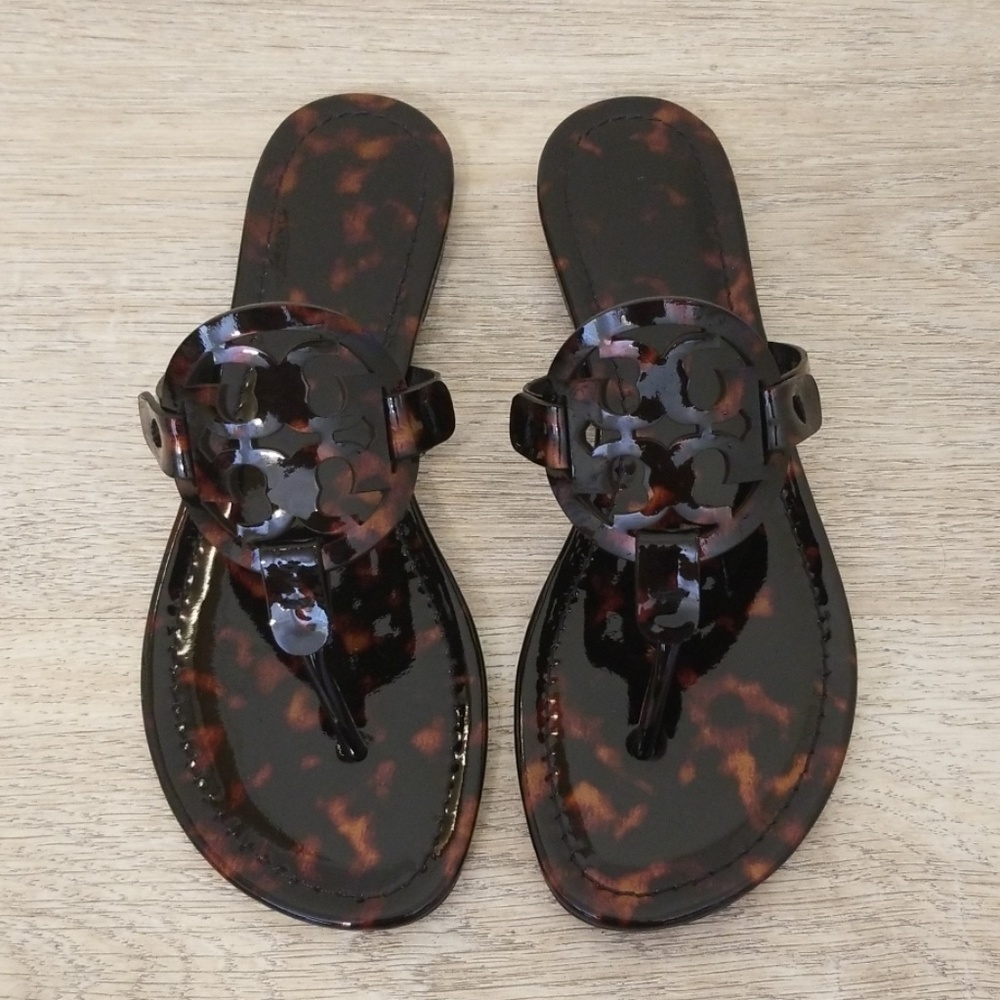 Tory Burch Millers Patent Tortoise Sandals Sz 8